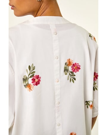 Roman Floral Embroidered V-Neck Blouse