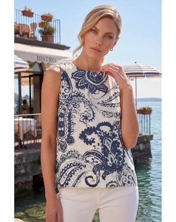 Roman Paisley Print Shell Top