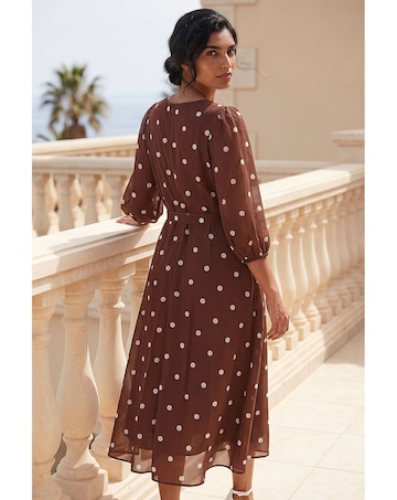 Roman Polka Chiffon Pleated Midi Dress