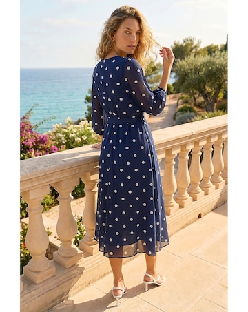 Roman Polka Chiffon Pleated Midi Dress