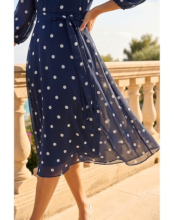 Roman Polka Chiffon Pleated Midi Dress