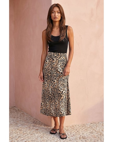 Roman Leopard Print A-Line Midi Skirt