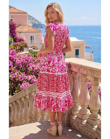 Roman Floral Print Ric Rac Midi Dress