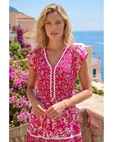 Roman Floral Print Ric Rac Midi Dress