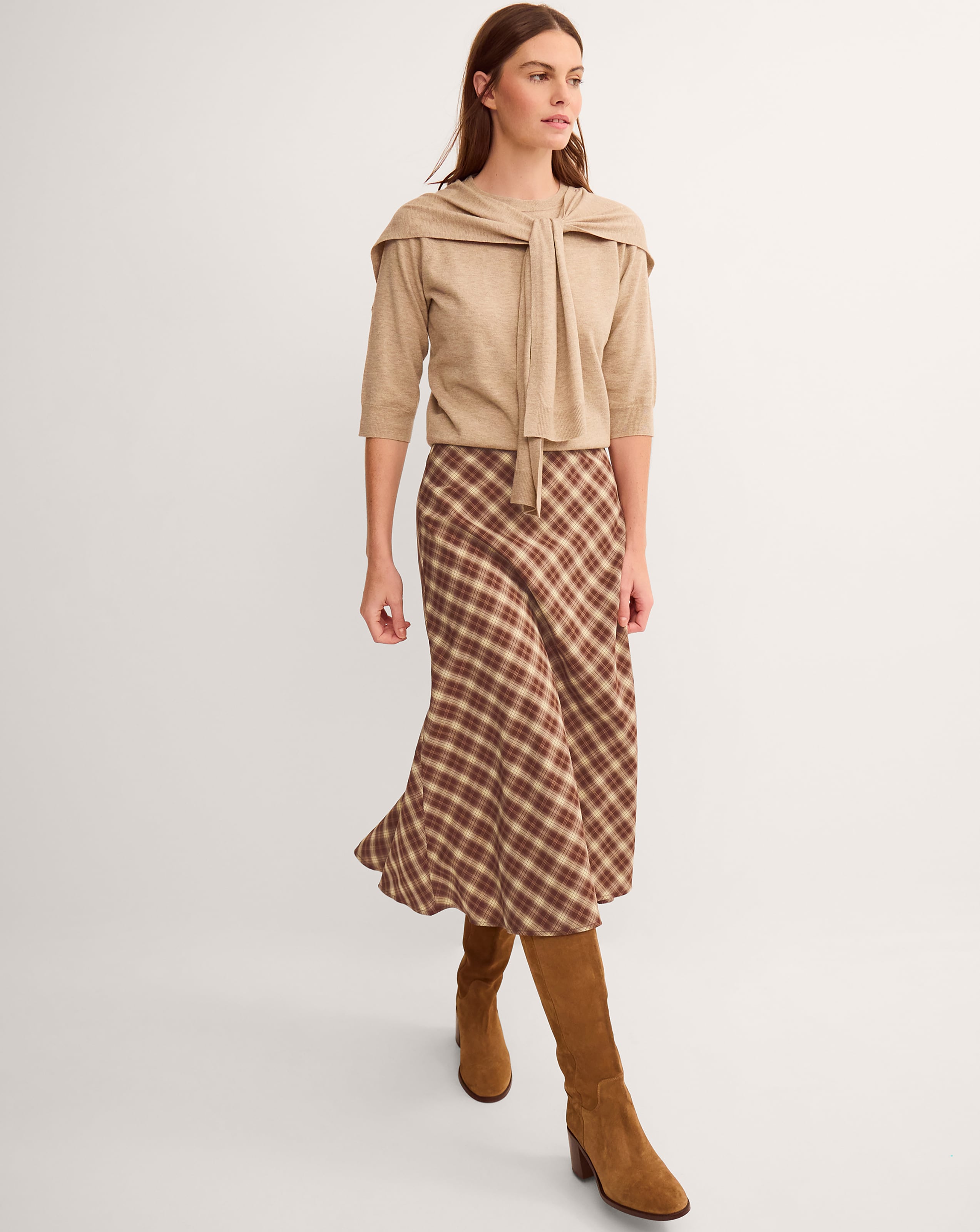 Monsoon Frankie Check Print Midi Skirt