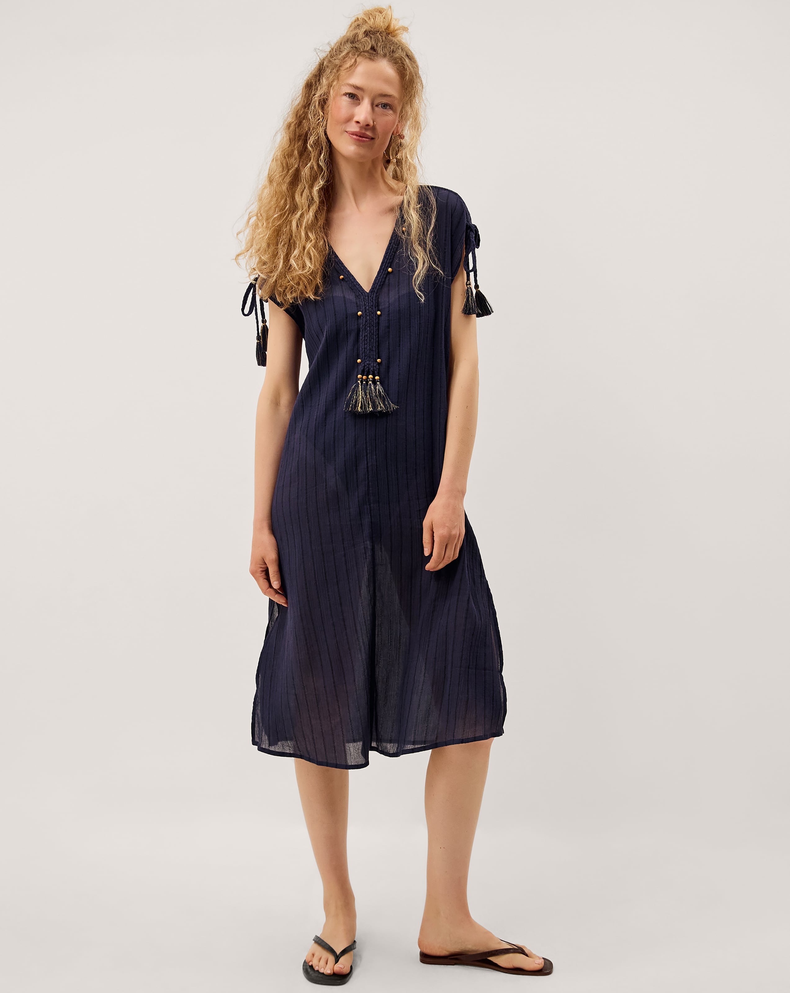 Monsoon Mia Tassel Stripe Midi Kaftan