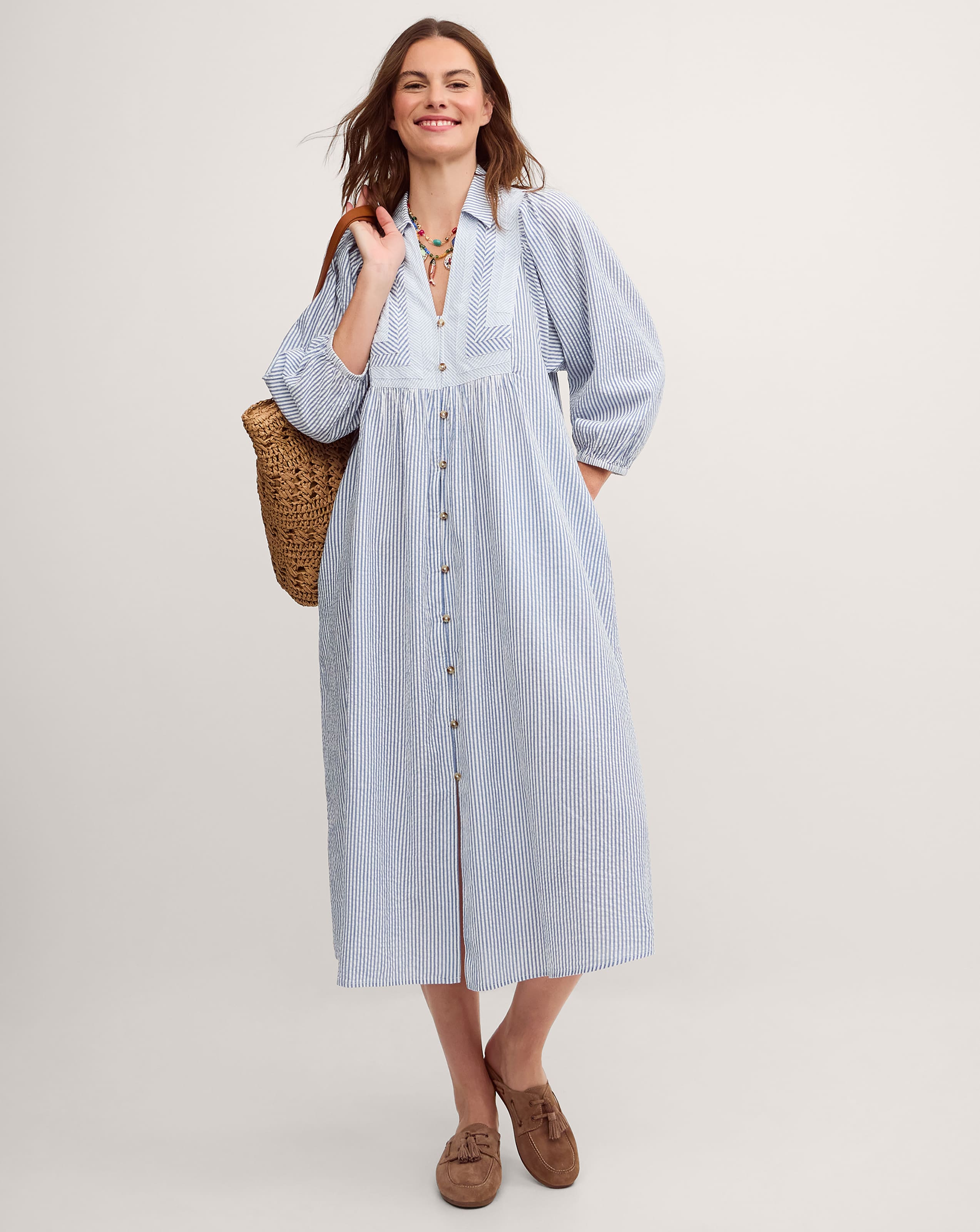 Monsoon Callie Stripe Midi Shirt Dress
