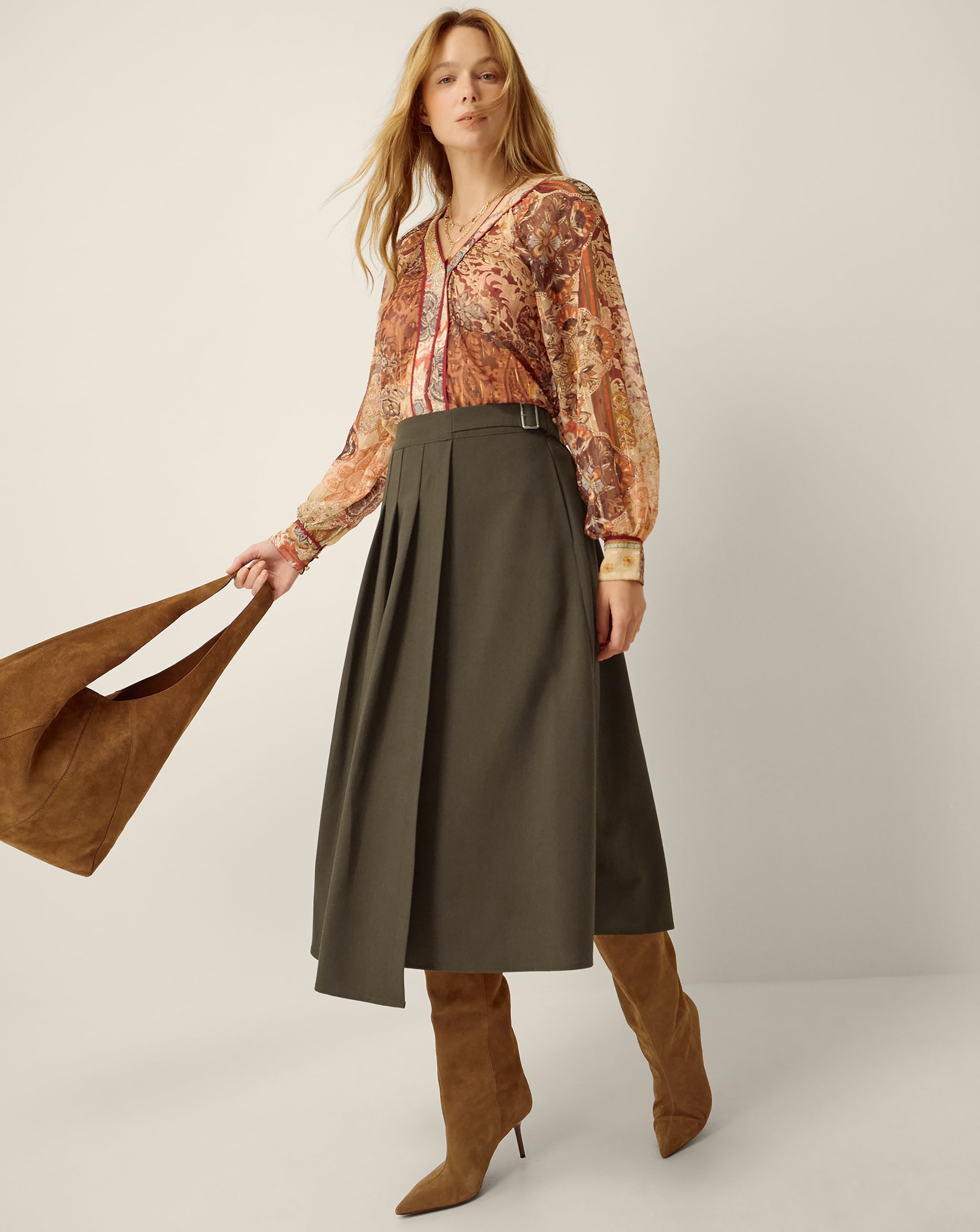 Monsoon Jillian Kilt Midi Skirt