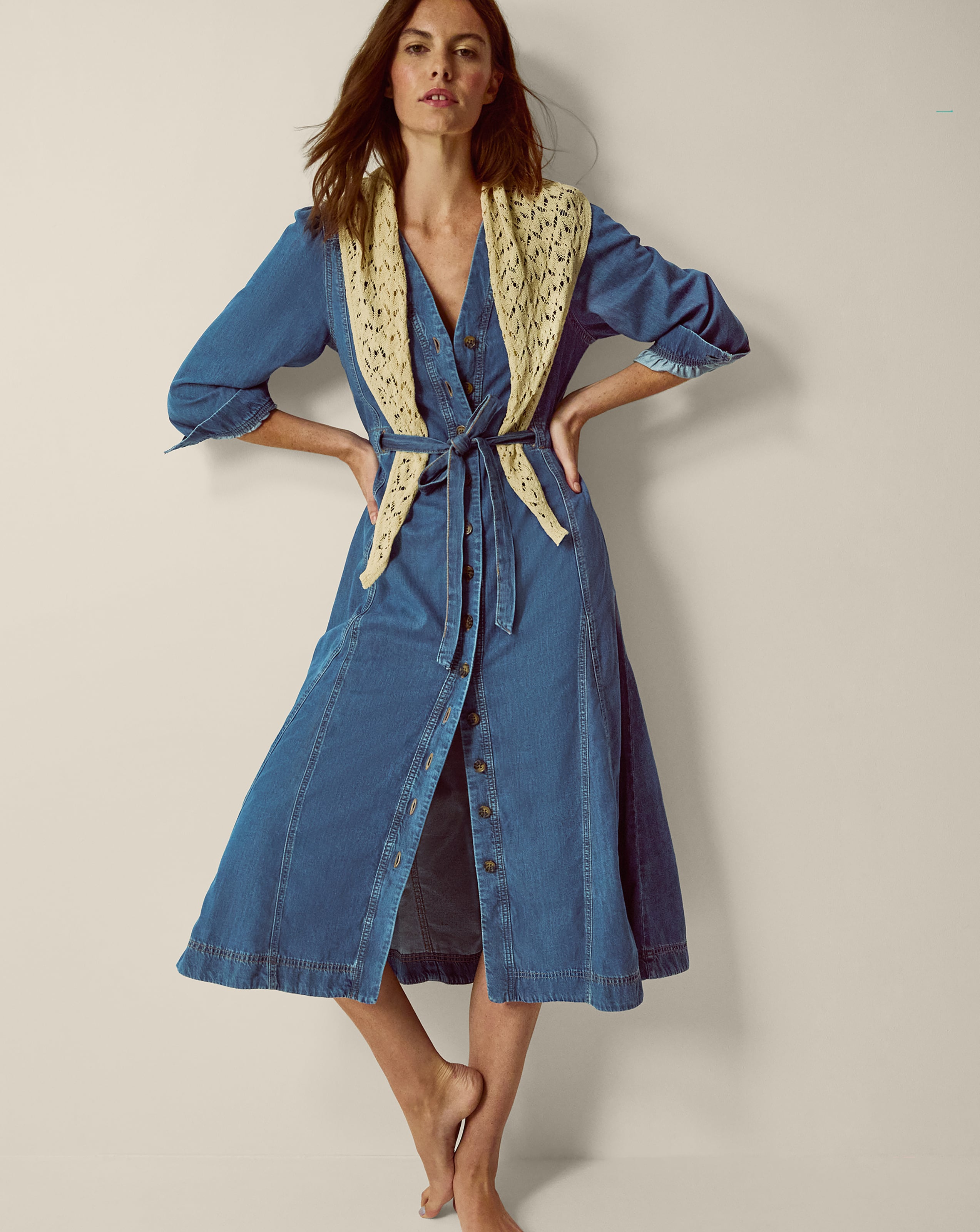 Monsoon Alison V-Neck Denim Midi Dress