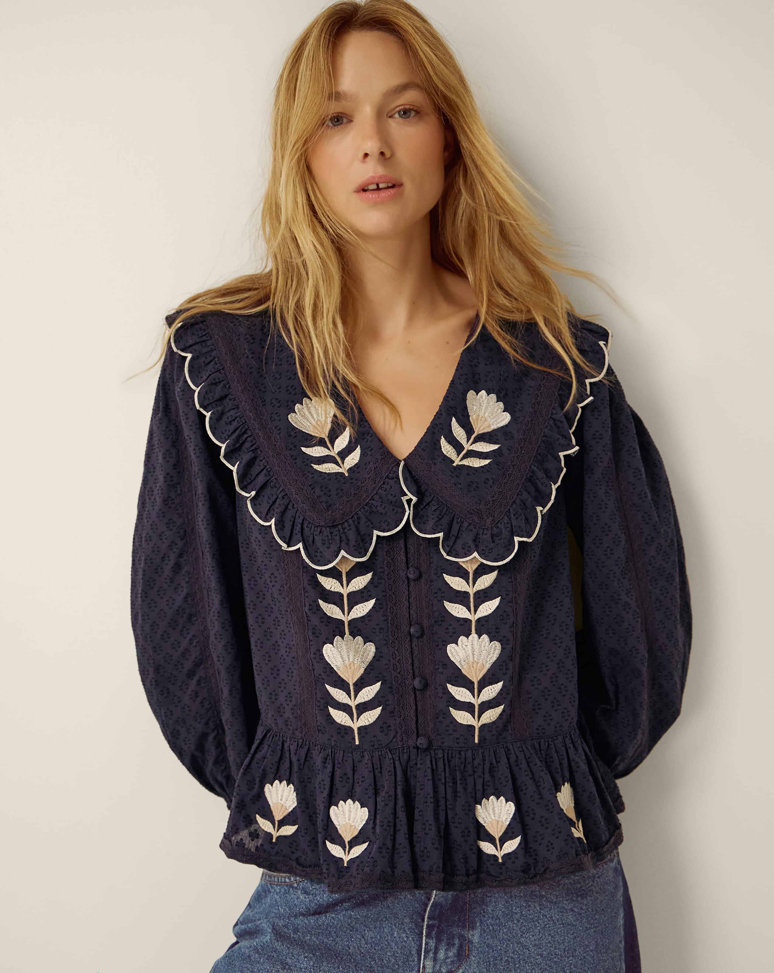 New In - Monsoon Talia Tulip Scallop Collar Top