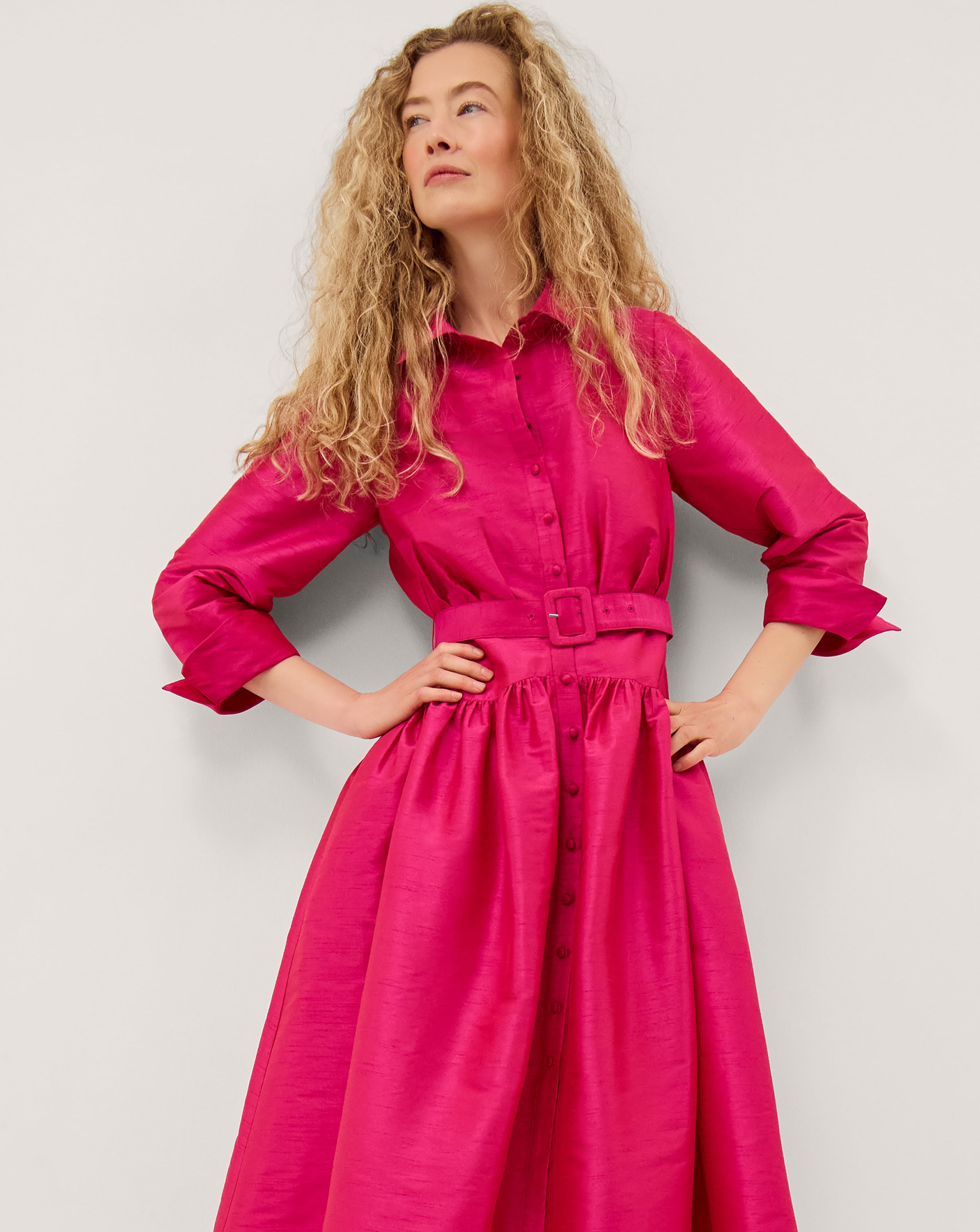 Monsoon Poppy Belted Midi Shirt Dress
