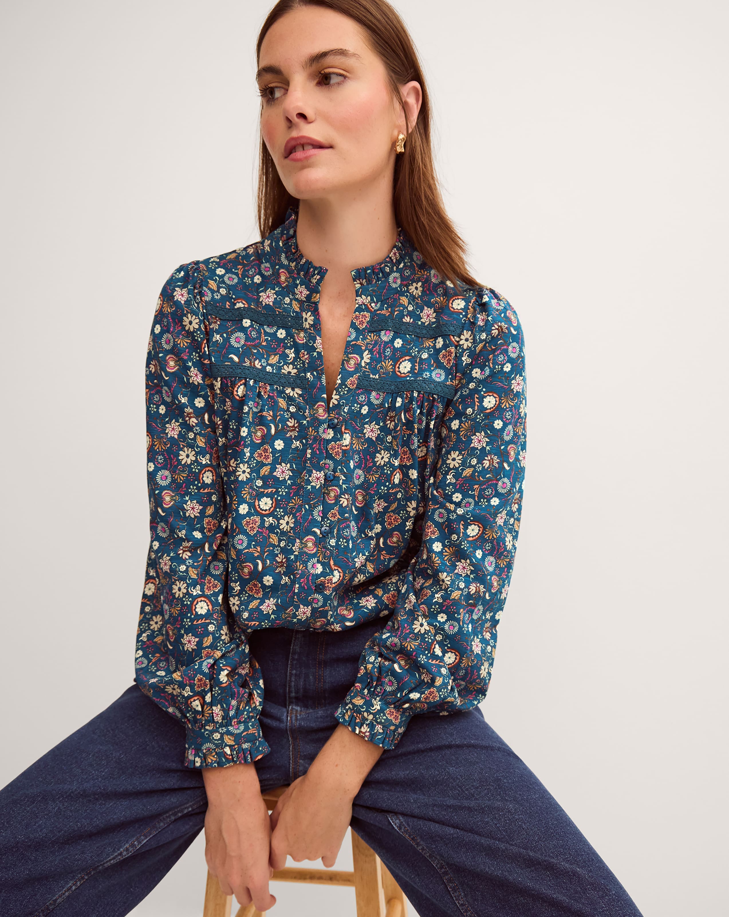 Monsoon Francine Floral Jersey Blouse