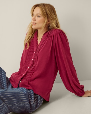 Monsoon Jenny Pintuck Lace Jersey Blouse