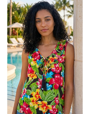 Roman Floral Print Tie Front Frill Top