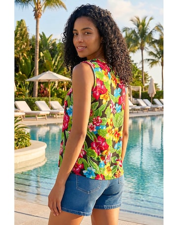 Roman Floral Print Tie Front Frill Top