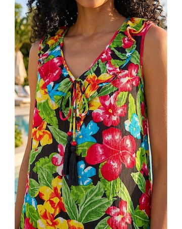 Roman Floral Print Tie Front Frill Top