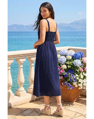 Roman Linen Blend Lace Trim Midi Dress