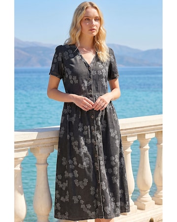 Roman Floral Denim Shirt Dress