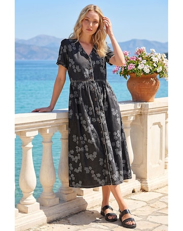 Roman Floral Denim Shirt Dress