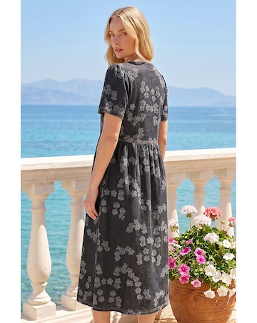 Roman Floral Denim Shirt Dress