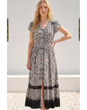 Roman Paisley Print Buttoned Midi Dress