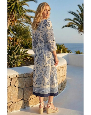 Roman Border Print V-Neck Midi Dress