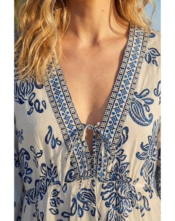 Roman Border Print V-Neck Midi Dress