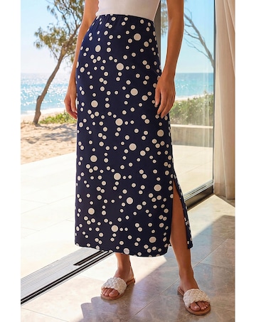 Roman Spot Print Stretch Maxi Skirt