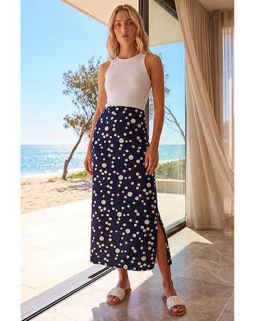 Roman Spot Print Stretch Maxi Skirt
