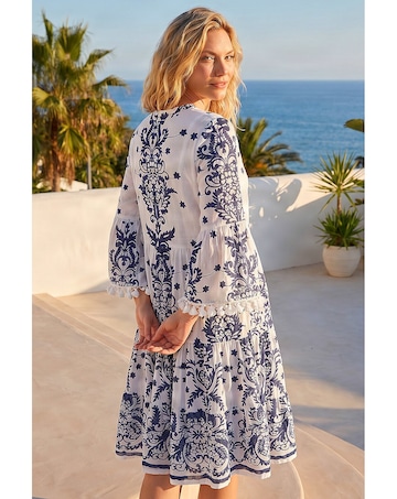 Roman Beaded Tassel Trim Smock Dress