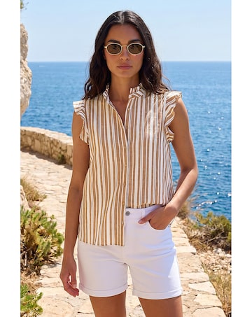 Roman Stripe Frill Sleeve Blouse