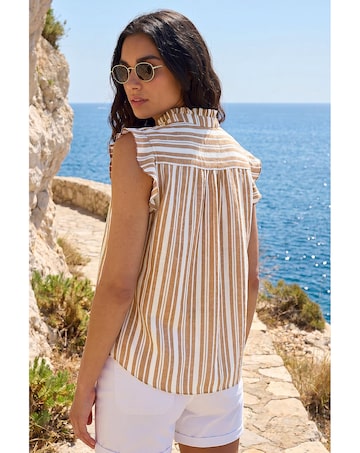 Roman Stripe Frill Sleeve Blouse