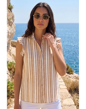 Roman Stripe Frill Sleeve Blouse