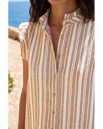 Roman Stripe Frill Sleeve Blouse