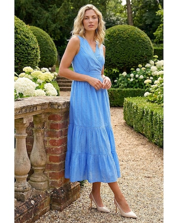 Roman Embroidered V-Neck Midi Dress