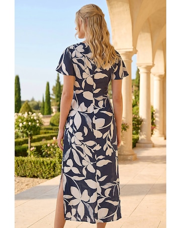 Roman Floral Print Side Tie Crepe Dress