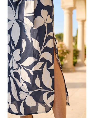 Roman Floral Print Side Tie Crepe Dress