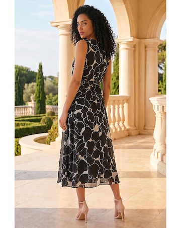 Roman Chiffon Floral Pleat Neck Dress