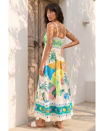 Roman Beach Print Strappy Midi Dress