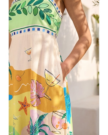 Roman Beach Print Strappy Midi Dress