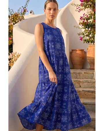 Roman Floral Motif Tiered Midi Dress