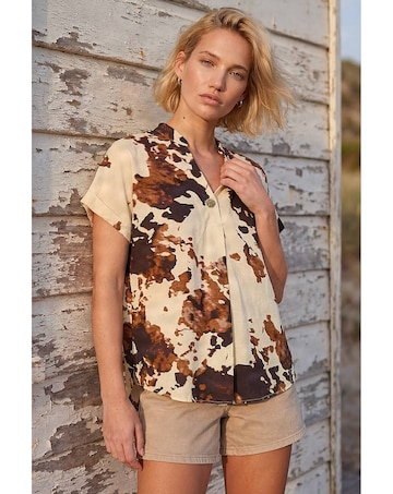 Roman Cow Print Pleat Front Top