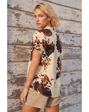 Roman Cow Print Pleat Front Top