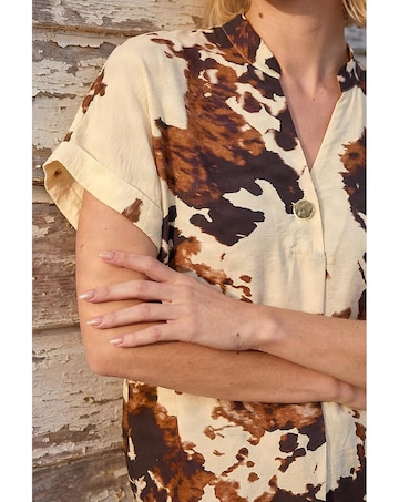 Roman Cow Print Pleat Front Top