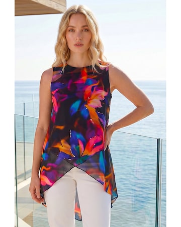 Roman Floral Print Wrap Embellished Top