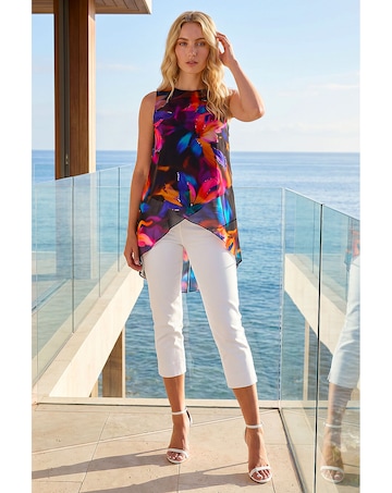 Roman Floral Print Wrap Embellished Top