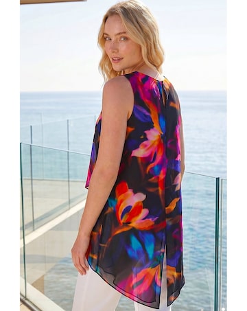 Roman Floral Print Wrap Embellished Top