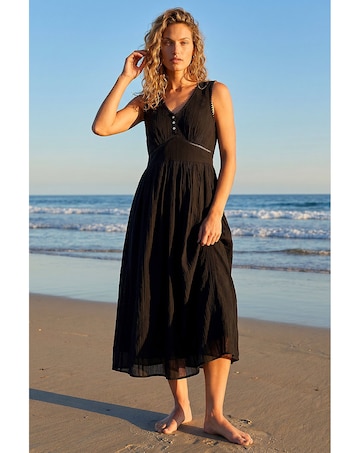 Roman Seersucker V-Neck Midi Dress