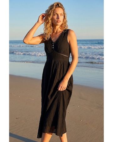 Roman Seersucker V-Neck Midi Dress
