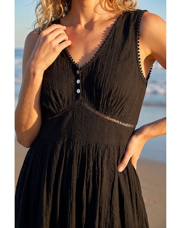 Roman Seersucker V-Neck Midi Dress